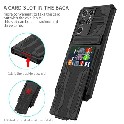 for Samsung Galaxy S21 Ultra Wallet Case with Card Holder, Black | Detachable Card Holder, Built-in Kickstand, with Screen Protectors - Soft 2 Pack, Military Grade, Full Body Shockproof - size: for Galaxy S21 Ultra - 6.8''