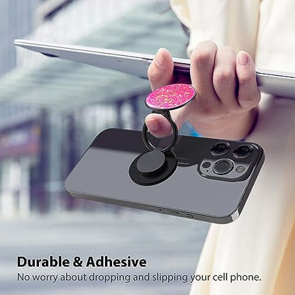 Phone Ring Holder, Phone Grip Holder Finger Kickstand, Foldable & Adjustable Metal Cell Phone Rings Gripper Stand Work with Magnetic Car Mount for iPhone Samsung & Other Phones - Sparkle Pink - color: Sparkle Pink