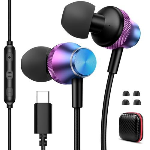 USB C Headphones Wired Earbuds for iPhone 18 Pro Max 17/Samsung S26 - color: Purple