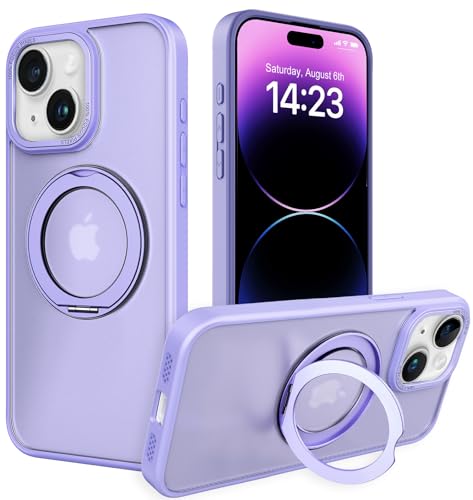 IYH 360° Rotatable Magnetic Case for iPhone 13,iPhone 14, Military-Grade Shockproof Phone Cover with Matte Translucent Back(Light Purple) - color: Light Purple, size: For iPhone 13/14
