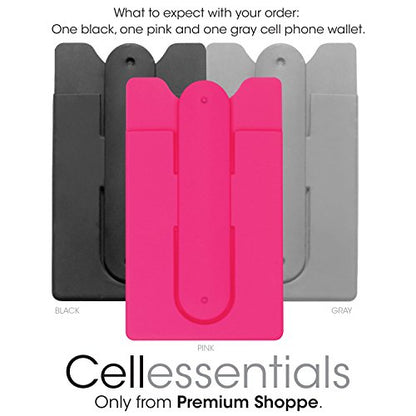 USA Merchant | Cell Phone Wallet with Stand by Cellessentials: (for Credit Card & Id) iPhone, Android & Most Smartphones | 3 Pc Pack - Black, Grey & Pink - color: Black, Gray & Pink