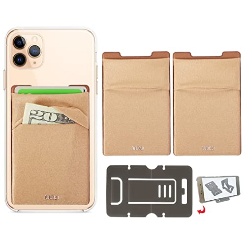 RFID Blocking Phone Card Wallet - Double Secure Pocket - Ultra-Slim Self Adhesive Credit Card Holder Card Sleeves Phone Wallet Sticker All Smartphones(Gold)-2PC - color: Gold