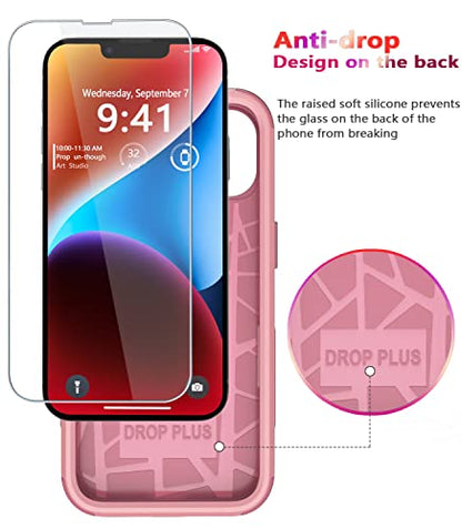 Diverbox for iPhone 14 Case [Shockproof] [Dropproof] [Tempered Glass Screen + Camera Lens Protector],Heavy Duty Protection Phone Case Cover for Apple iPhone 14 (Pink) - color: PINK-3in1