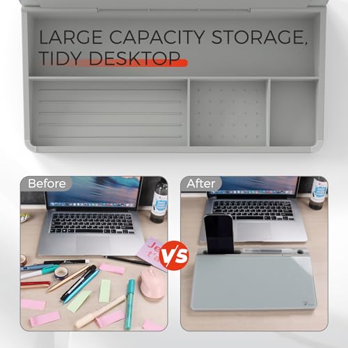 TOWON Compact Glass Desktop Whiteboard with Storage 12x7 in, Gray - color: Light Gray