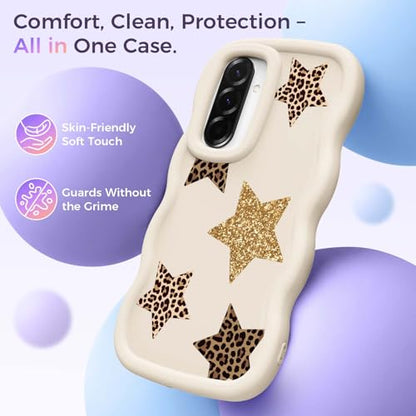 for Galaxy A36 Phone Case, Wavy Soft TPU, White-Leopard Star | Wavy Frame Design, Soft Slim TPU, Full Camera Lens Protection, Shockproof Phone Cover - color: White-Leopard Star, size: Samsung A36