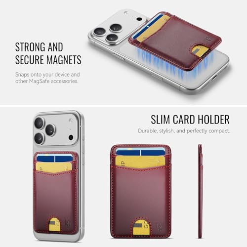 for Magsafe Wallet Magnetic Card Holder RFID Blocking, Wine Red - color: Wine Red