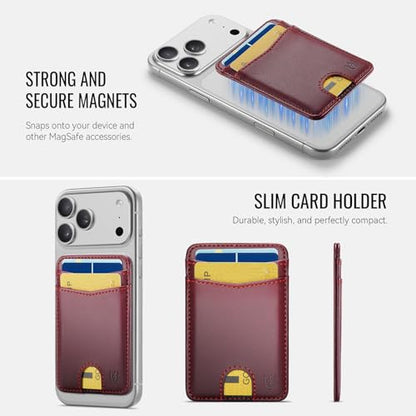 for Magsafe Wallet Magnetic Card Holder RFID Blocking, Wine Red - color: Wine Red