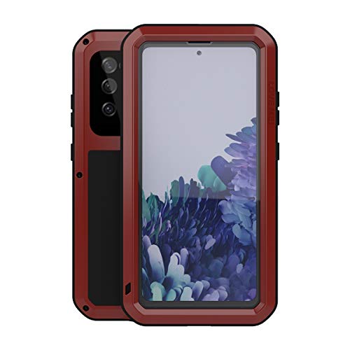 LOVE MEI Military Rugged Case for Samsung Galaxy S20 FE 5G, with Glass Screen Protector, Shockproof Dustproof Scratch Proof Hybrid Alloy and Silicone Gel Heavy Duty Full Body Cover Red - color: Red