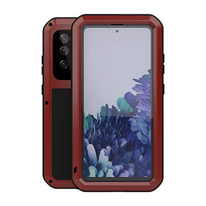 LOVE MEI Military Rugged Case for Samsung Galaxy S20 FE 5G, with Glass Screen Protector, Shockproof Dustproof Scratch Proof Hybrid Alloy and Silicone Gel Heavy Duty Full Body Cover Red - color: Red
