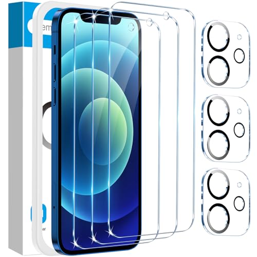 Fotbor for [3+3 Pack] iPhone 12 Mini Screen Protector with Camera Lens Protector, 9H Shatterproof Tempered Glass Film with Easy Installation Frame, HD Clear Sensitive Full Coverage 5.4 Inch - size: iPhone 12 mini-5.4 inch