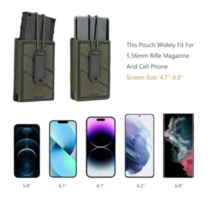 IDOGEAR Tactical Phone Pouch Molle Magazine Pouches Universal Utility Smartphone Holster Bag Outdoor EDC Waist Pouch Compatible with Phones Up to 6.7 Inches 500D Nylon - color: Ranger Green
