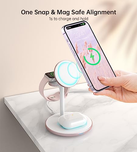 3 in 1 Magnetic Wireless Charging Station for Apple Devices,15W for Magsafe - color: Pink