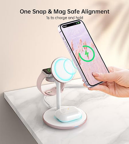 3 in 1 Magnetic Wireless Charging Station for Apple Devices,15W for Magsafe - color: Pink