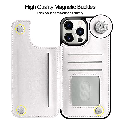 HianDier for iPhone 13 Pro Max Wallet Case with Card Holder Slot White | Phone Case iPhone 13 Pro Max for Women Men Slim Protective With Flip Folio Soft Pu Leather Magnetic Closure Cover 6.7-inch - color: White