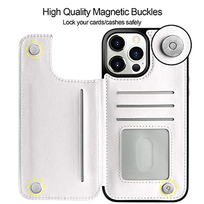 HianDier for iPhone 13 Pro Max Wallet Case with Card Holder Slot White | Phone Case iPhone 13 Pro Max for Women Men Slim Protective With Flip Folio Soft Pu Leather Magnetic Closure Cover 6.7-inch - color: White