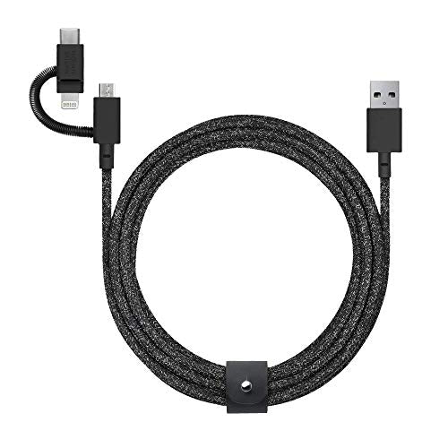 Native Union Belt Cable Universal - 6.5ft Ultra-Strong Reinforced [MFi Certified] Durable Charging Cable with 3-in-1 Adaptor for Lightning, USB-C and Micro-USB Devices (Black) - color: Cosmos
