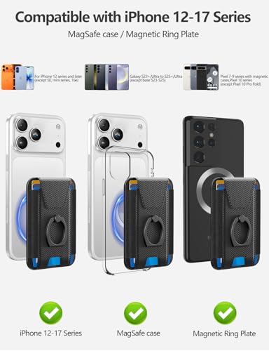 for Magsafe Wallet with Grip, 6-Card Holder; Stronger Magnetic Phone Wallet - color: Carbon Fiber