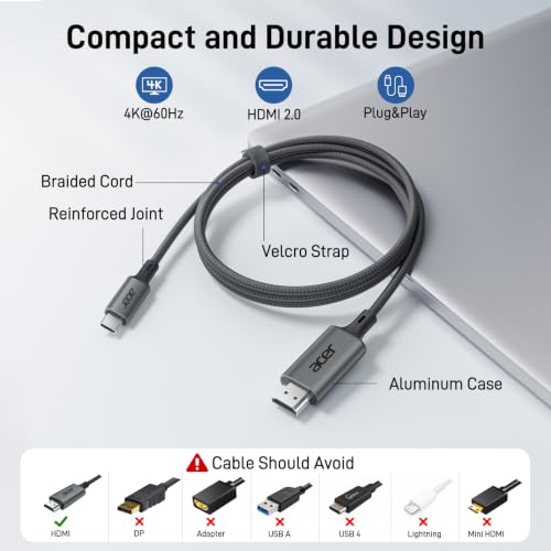 Acer USB C to HDMI Cable for Home Office 3.3FT (4K@60Hz) for Laptop