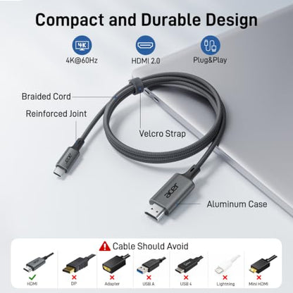 Acer USB C to HDMI Cable for Home Office 3.3FT (4K@60Hz) for Laptop
