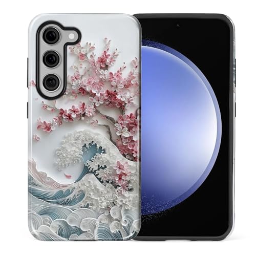 for Samsung Galaxy S23 Plus Case,Dual-Layer Hard Shell + Silicone Phone Cover,Full Body Protection Shockproof Case for Samsung Galaxy S23 Plus-Blossoming Sakura Wave - color: Blossoming Sakura Wave, size: Samsung Galaxy S23 Plus