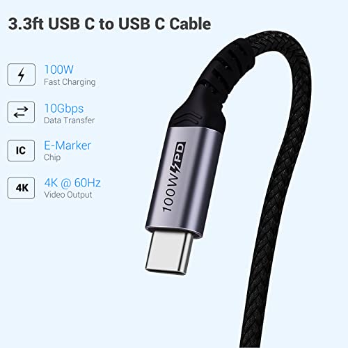 USB C to USB C Cable 3.1 Gen 2 Right Angle, 3.3ft 2 Packs - size: 100w - 3ft, 3ft