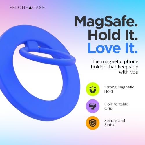 FELONY CASE - Blue Ring Grip and Stand - Version 2.0 - Improved Stronger Magnet, Magnetic Phone Ring Holder for MagSafe Compatible iPhone 17, 16, 15, 14, 13, 12, Pro, Pro Max - Drop Protection - color: Blue