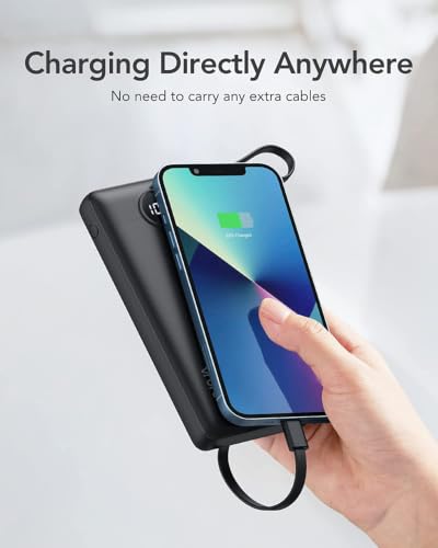 VRURC Portable Charger, Slim Power Bank Built-in 4 Cables, Travel Essential - color: Black