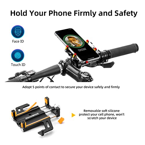 ROCKBROS Bike Phone Holder, Motorcycle Phone Mount,5-Claw Lock Anti-Shake - color: Orange
