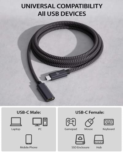 Faracent USB C Extension Cable (20Gbps/240W/3.3Ft), 4K@60Hz USB 3.2 - color: Grey, size: 3.3ft*1