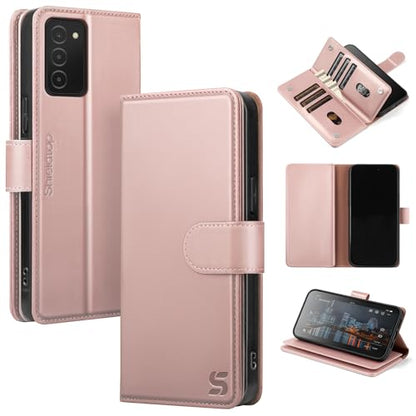 Shieldtop Compatible with Samsung Galaxy A03S US Wallet Case with Card Holder,RFID Blocking PU Leather Phone Case Folio Flip Shockproof TPU Protective Cover Credit Card Slots Women Men,Rose Gold - color: Rose Gold