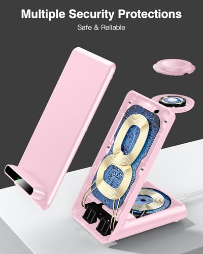 Wireless Charging Station,3 in 1 Charging Stand for Apple Multiple Devices - color: Pink