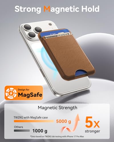 TWZKG for MagSafe Wallet, Works with Apple Find My,5 Card Holder, Slim Magnetic Phone Wallet for iPhone 17/16/15/14/13/12 Pro Max Plus Air, RFID Blocking Vegan Leather,Coffee - color: Findmy Coffee