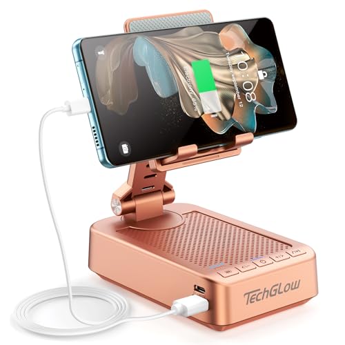 TechGlow Gifts for Men Women Foldable Cellphone Stand with Bluetooth Speaker and Charging Function 360° Rotatable Phone Stand Birthday Gift Idea for Mom Dad Cool Tech Gifts-Rose Gold - color: Rose Gold