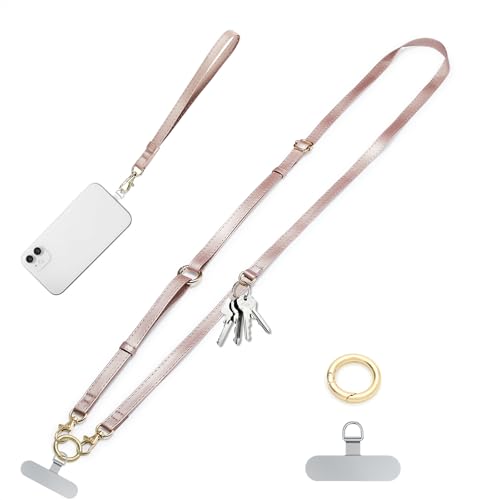 Clip and Go Phone Strap Crossbody Wrist 2 in 1 Leather Lanyard with Tether Hanging Loop Adjustable Anti-Theft Purse Replacement Handbag Long Thin Shoulder Neck Straps for All Phones Key Bags Rose Gold - color: Rose Gold
