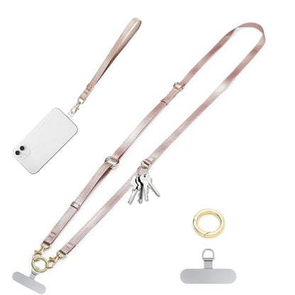 Clip and Go Phone Strap Crossbody Wrist 2 in 1 Leather Lanyard with Tether Hanging Loop Adjustable Anti-Theft Purse Replacement Handbag Long Thin Shoulder Neck Straps for All Phones Key Bags Rose Gold - color: Rose Gold