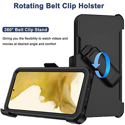 for Samsung Galaxy S22 Case with Belt Clip Holster, 2X Screen Protector, [Military Grade Protection] Heavy Duty Full Body Shockproof Dust-Proof Rugged Protective Cover for Samsung S22 5G (Black B) - color: Black-B