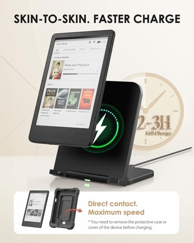 Doohoeek Foldable Wireless Charging Dock Compatible with Kindle Paperwhite Signature (2022/2024), Colorsoft Signature &Galaxy Ebook, Compack Charger with Adjustable Angle, Portable Dock