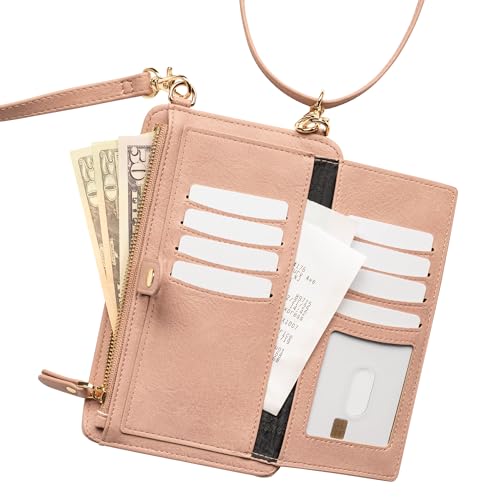 Crossbody Phone Purse for Women – RFID Phone Case Wallet w/Magnetic Closure & Separate Zipper Pocket Crossbody Bag - color: Pink