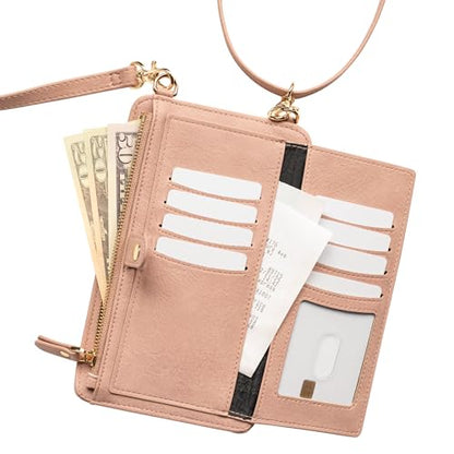 Crossbody Phone Purse for Women – RFID Phone Case Wallet w/Magnetic Closure & Separate Zipper Pocket Crossbody Bag - color: Pink