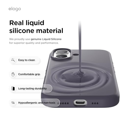 elago Premium Magnetic Silicone Case for iPhone 17 | Compatible with MagSafe, Liquid Silicone Material, Protection, Shockproof, Slim Phone (Deep Lavender) - color: Deep Lavender, size: iPhone 17