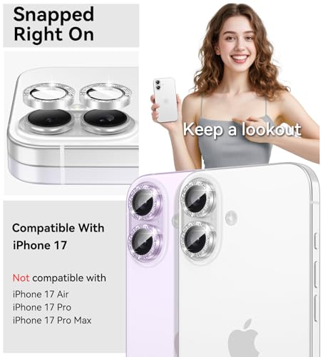 Matekxy for iPhone 17 Camera Lens Protector Glitter Individual Cover - color: White