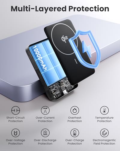 PISEN 3C Wireless Power Bank - 10000mAh Qi2 Wireless Portable Charger 30W 3C Certified Qi2 Power Bank with Stand Airplane Safe Magnetic CCC Travel Portable Charger for iPhone 17/16/15/14/13/12 Series
