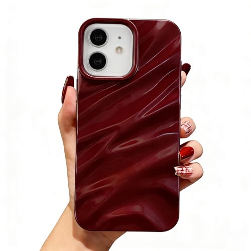 QLTYPRI Compatible with iPhone 11 Case, Cute Wave Water Ripple Pattern Case for Girls Women, Slim Satin Glossy Soft Silicone TPU Bumper Shockproof Protective Phone Cover for iPhone 11 - Wine Red - color: Wine Red, size: iPhone 11