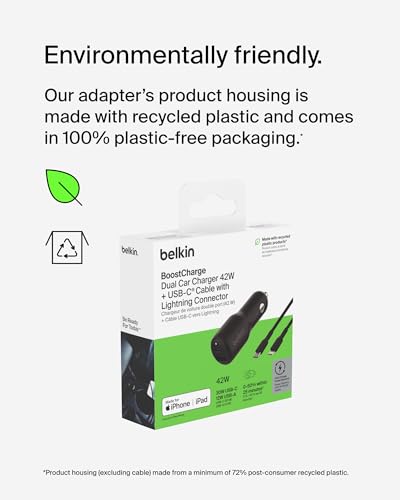 Belkin BoostCharge 42W Car Charger + USB-C to Lightning Cable - style: Car Charger + Lightning Cable