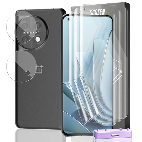 3+2 Pack Screen Protector for OnePlus 11 Flexible TPU Film (NOT Glass) with Tempered Glass Camera Lens Protector. Easy Installation, Self-Healing HD Clear Screen Protector