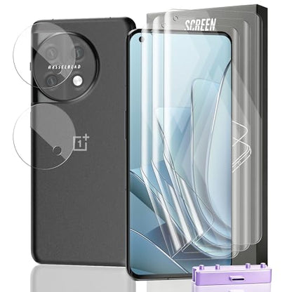 3+2 Pack Screen Protector for OnePlus 11 Flexible TPU Film (NOT Glass) with Tempered Glass Camera Lens Protector. Easy Installation, Self-Healing HD Clear Screen Protector