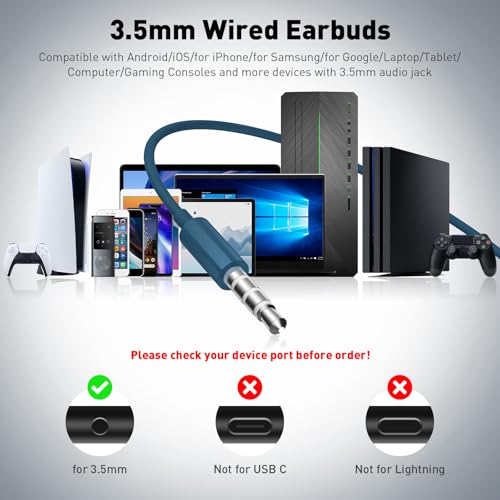 APETOO Wired Earbuds in-Ear Headphones 3.5mm Jack for Laptop/School Blue - color: Blue