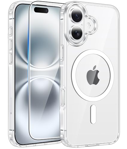 FNTCASE for iPhone 16 Case: [Compatible with Magsafe] [Screen Protector] Anti Yellowing Transparent Clear Magnetic Phone Cover - Military Grade Shockproof Drop Proof Protective Cases - Clear - color: Clear, size: Iphone 16 (6.1 Inch)
