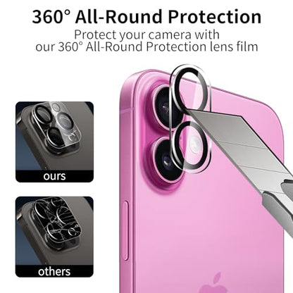 2 Pack Privacy Screen Protector for iPhone 16 Plus with 2 Pack Camera Lens Protector, 9H Hardness Double Shatterproof Anti-Spy Tempered Glass Film, Easy Installation - size: iPhone 16 Plus
