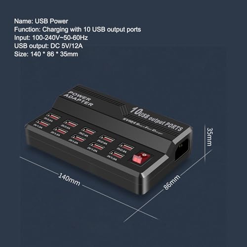 MaxLax USB Charging Station,10 Port 60W Multiple USB Charger Station,Multi Ports Charger Charging for Smartphones，Tablets，and Many Devices.